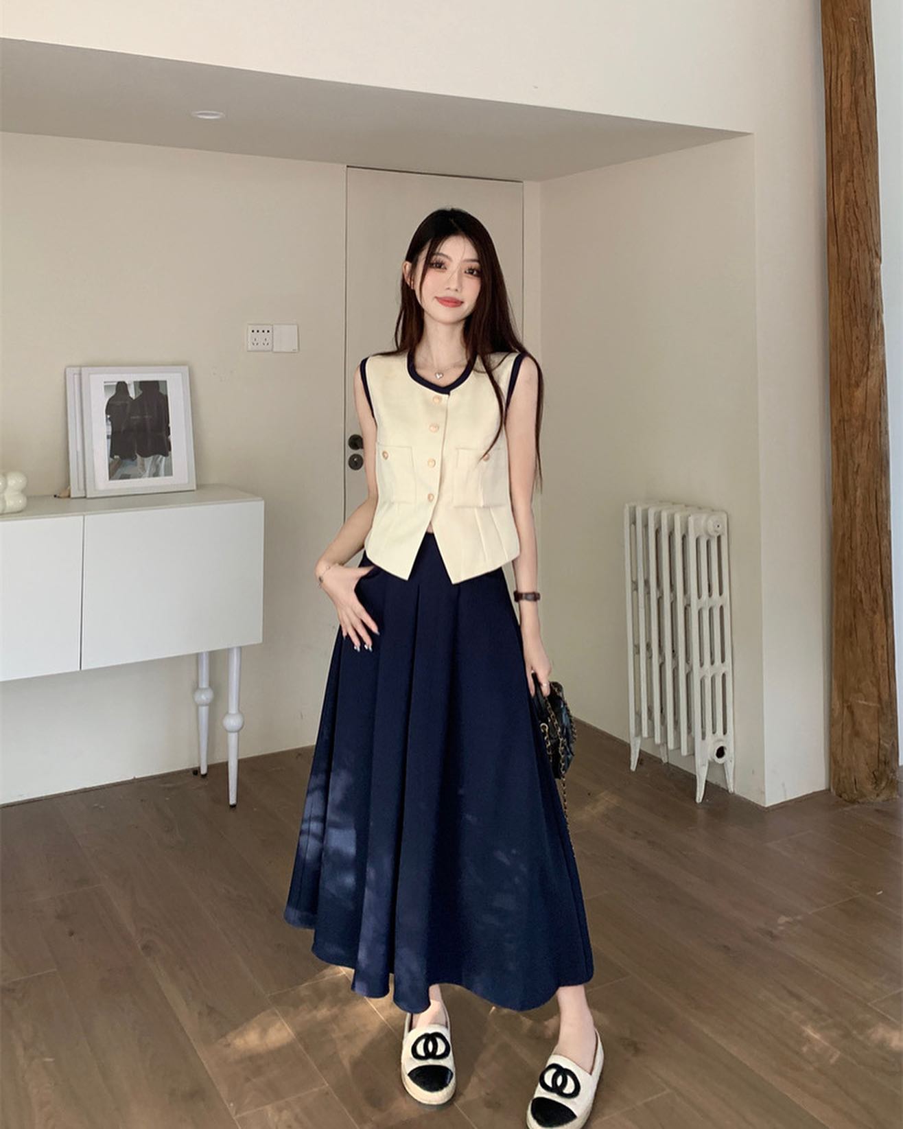 Tweed Vest & Maxi Skirt Set