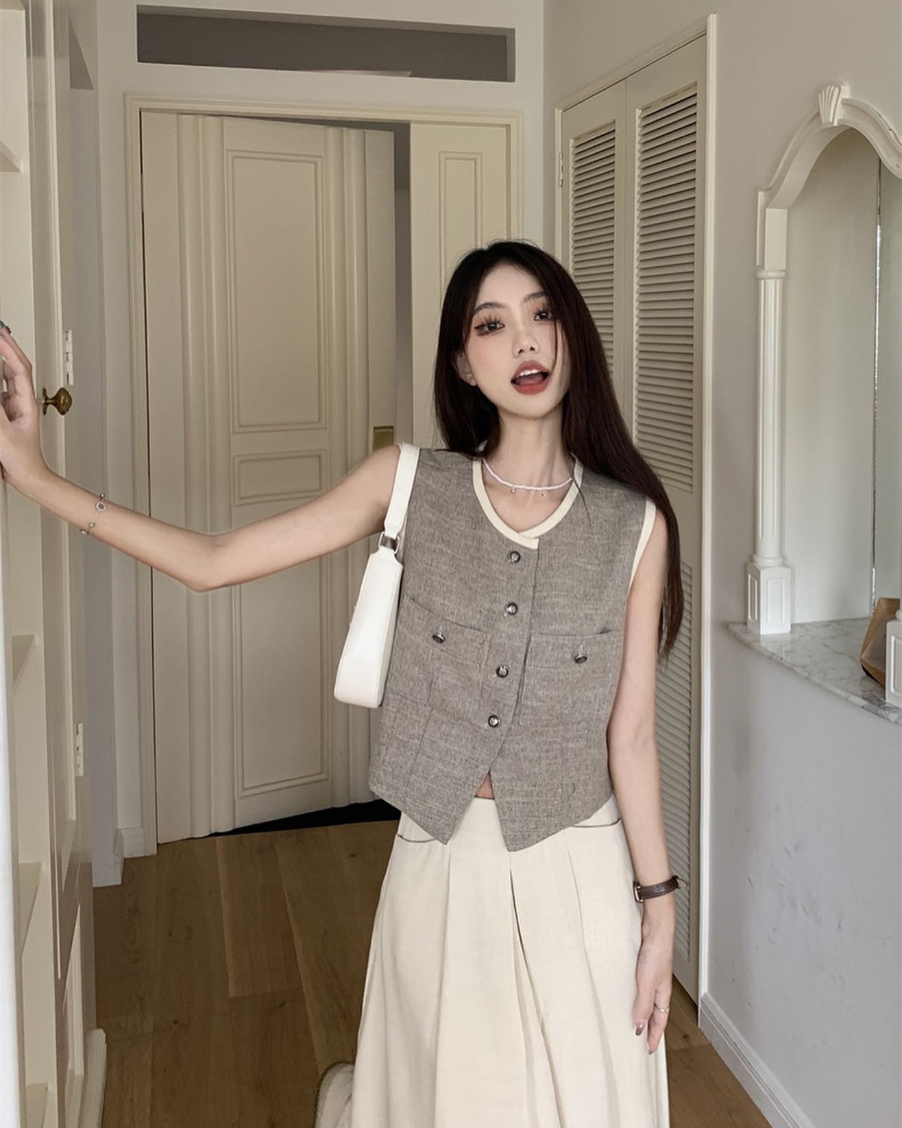 Tweed Vest & Maxi Skirt Set