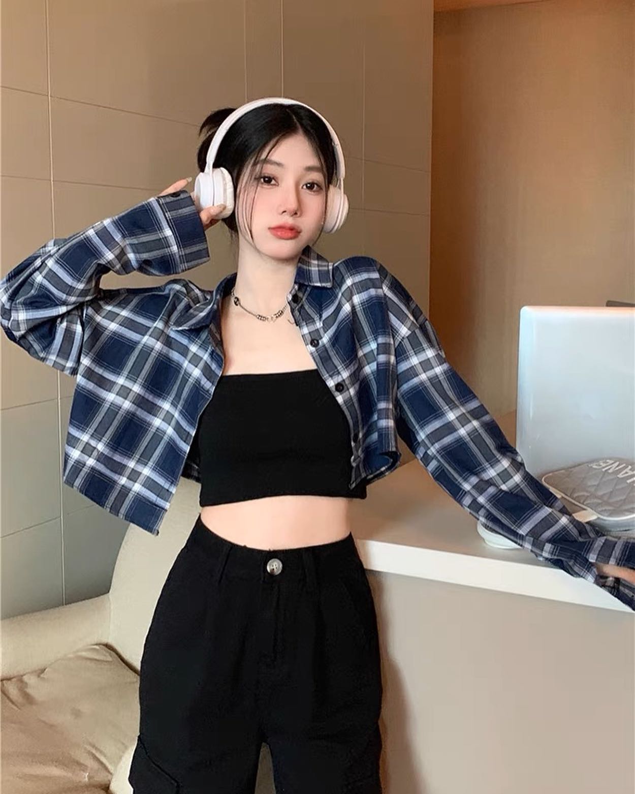 Checkered Crop Shirt