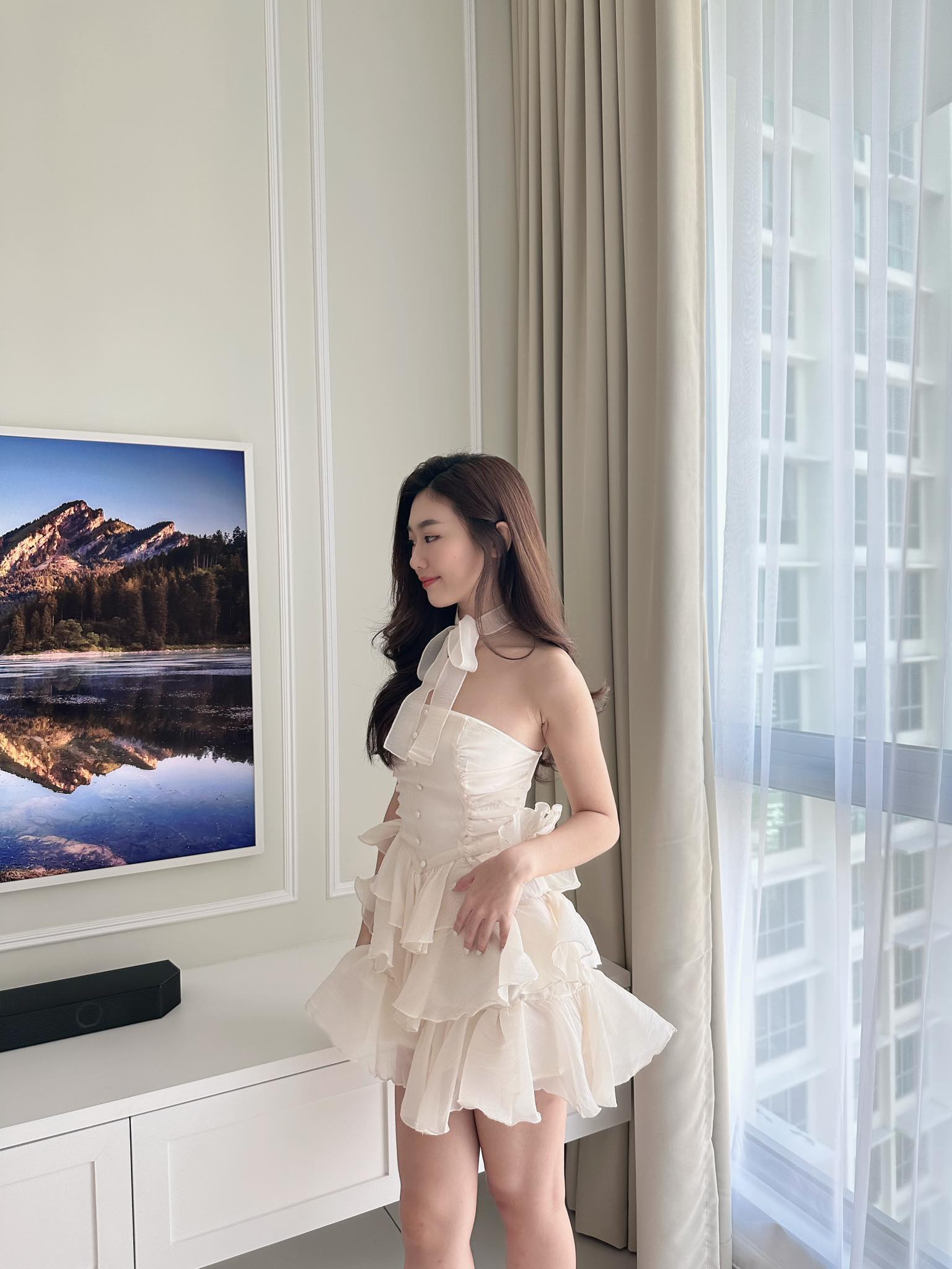 Mesh Tube Dress w/ Neck Scarf