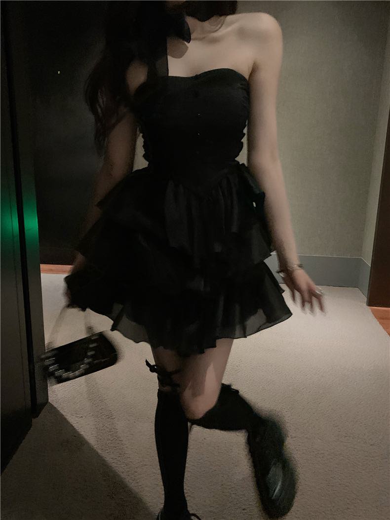 Mesh Tube Dress w/ Neck Scarf