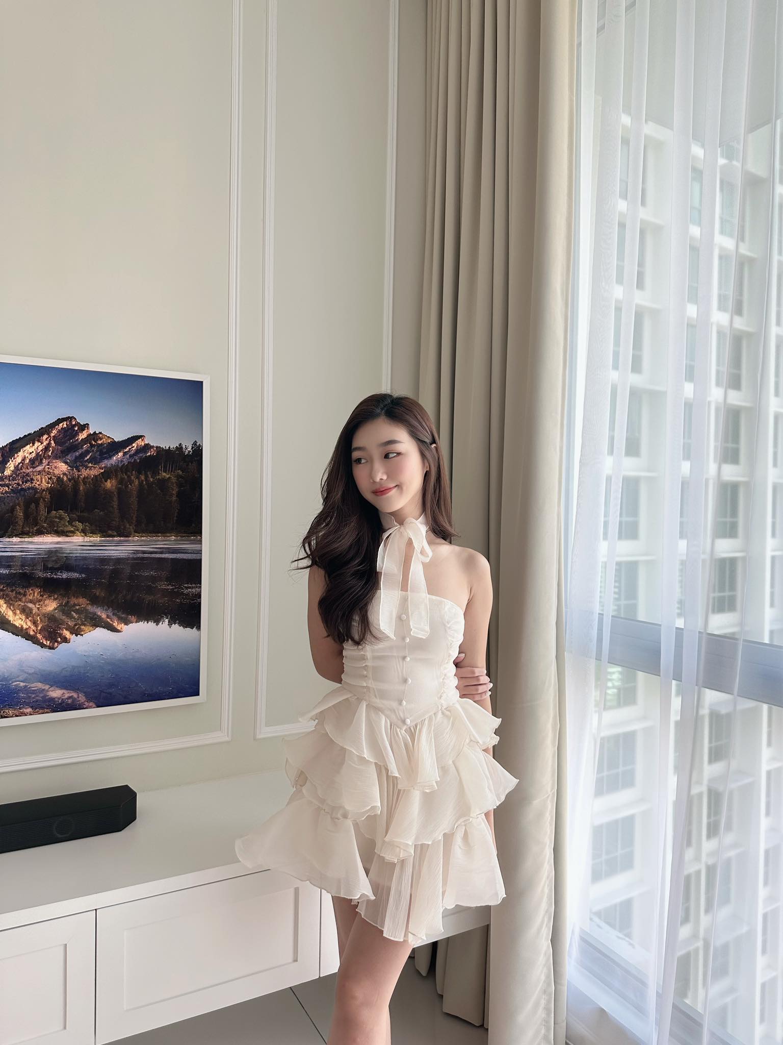 Mesh Tube Dress w/ Neck Scarf