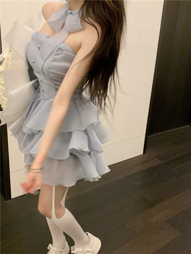 Mesh Tube Dress w/ Neck Scarf