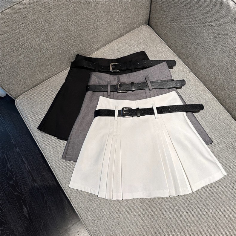 Pleated High Waist Skirt w/ Belt