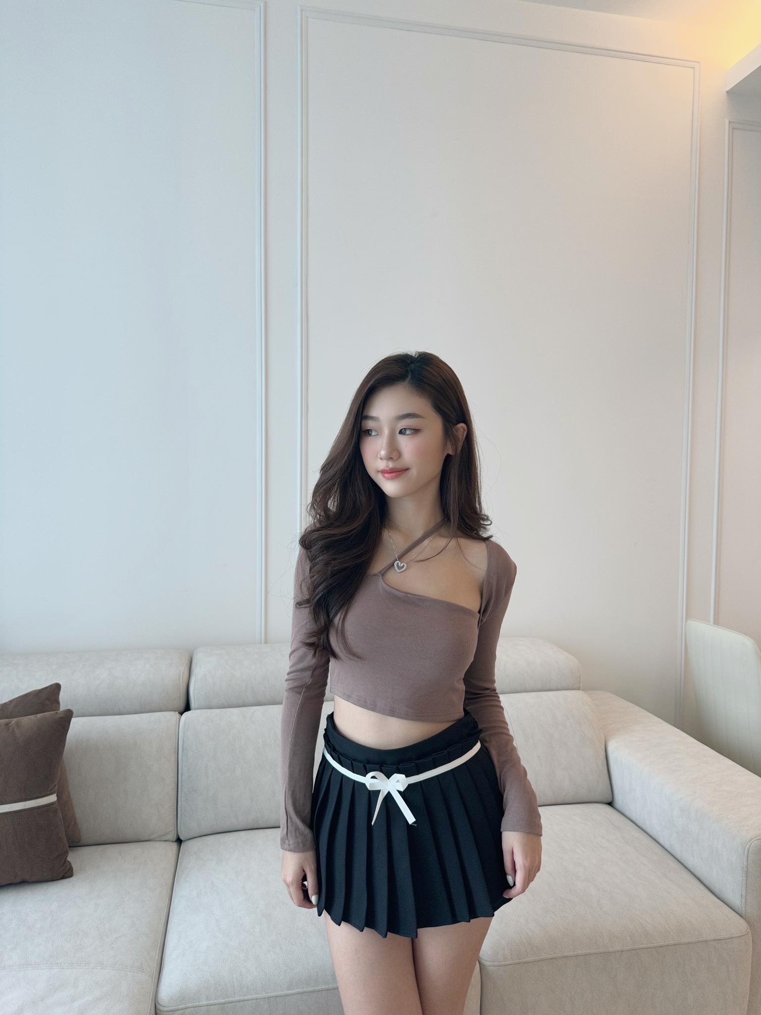 Long Sleeve Tube Top & High Waist Ribbon Skirt Set