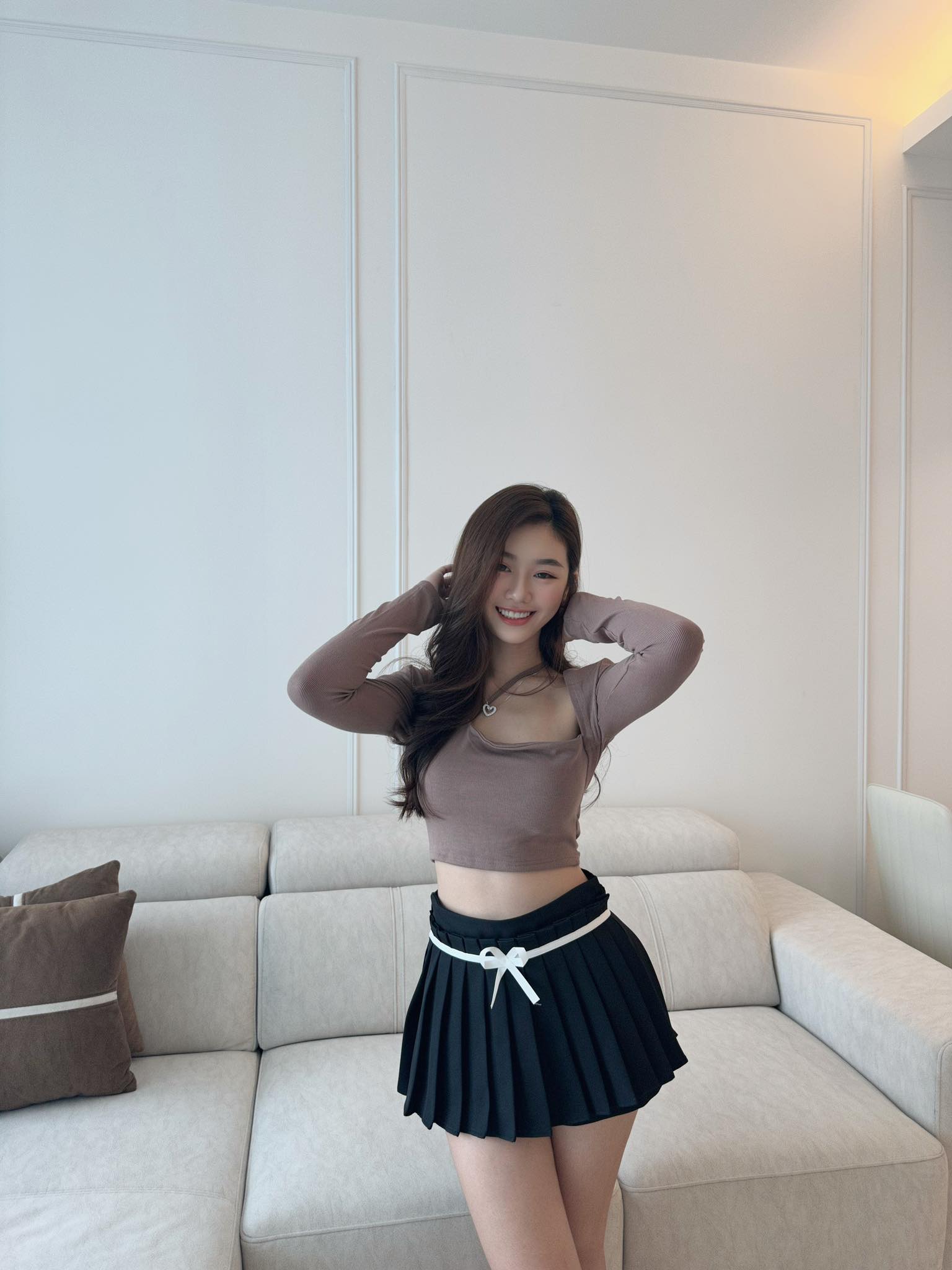 Long Sleeve Tube Top & High Waist Ribbon Skirt Set