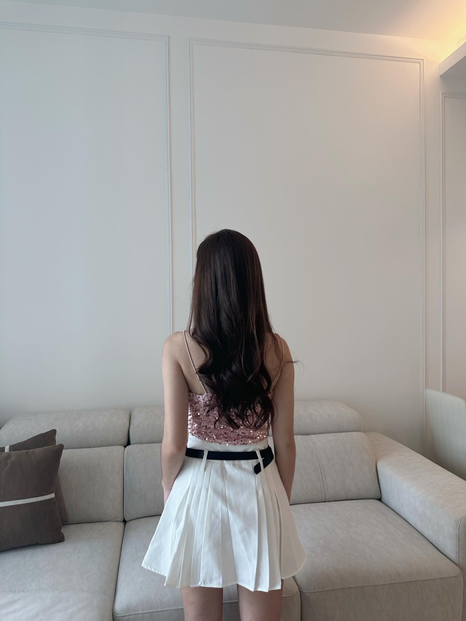 Pleated High Waist Skirt w/ Belt