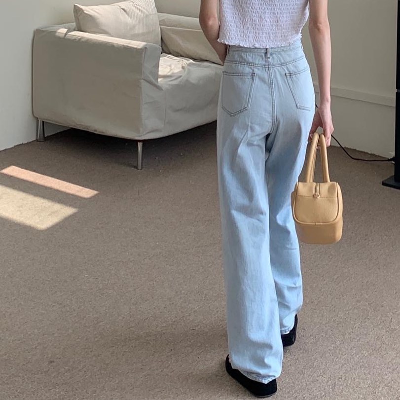 Blue denim straight pants