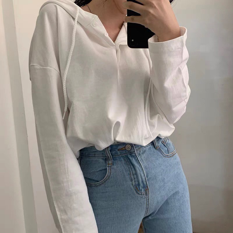 Hoodie long sleeve blouse