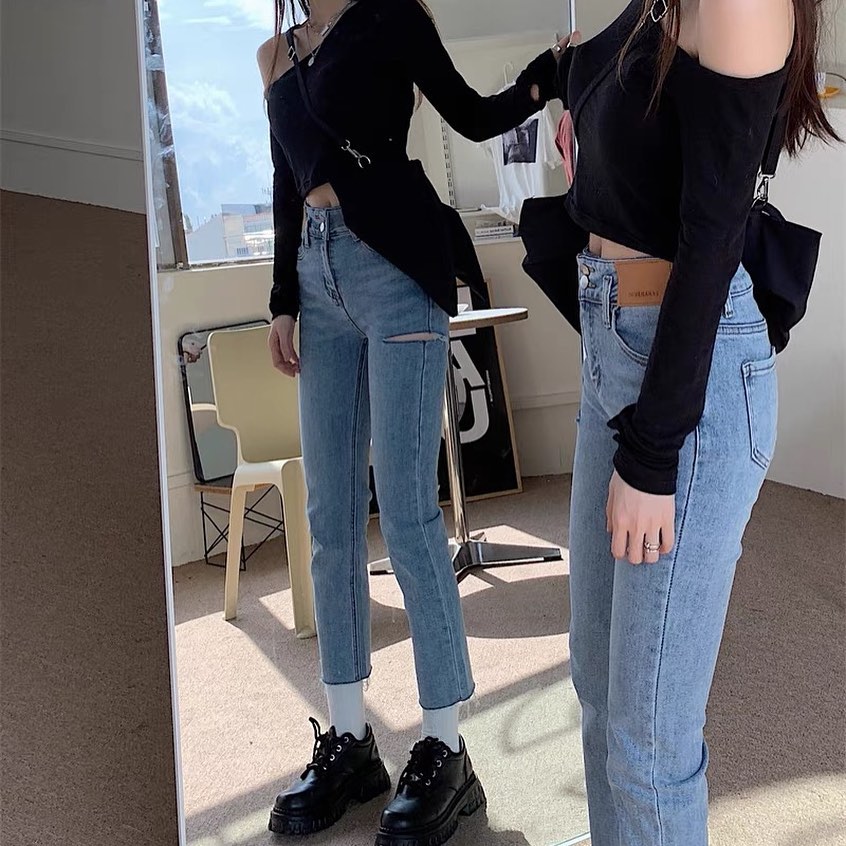 Denim high waist mini ripped jeans