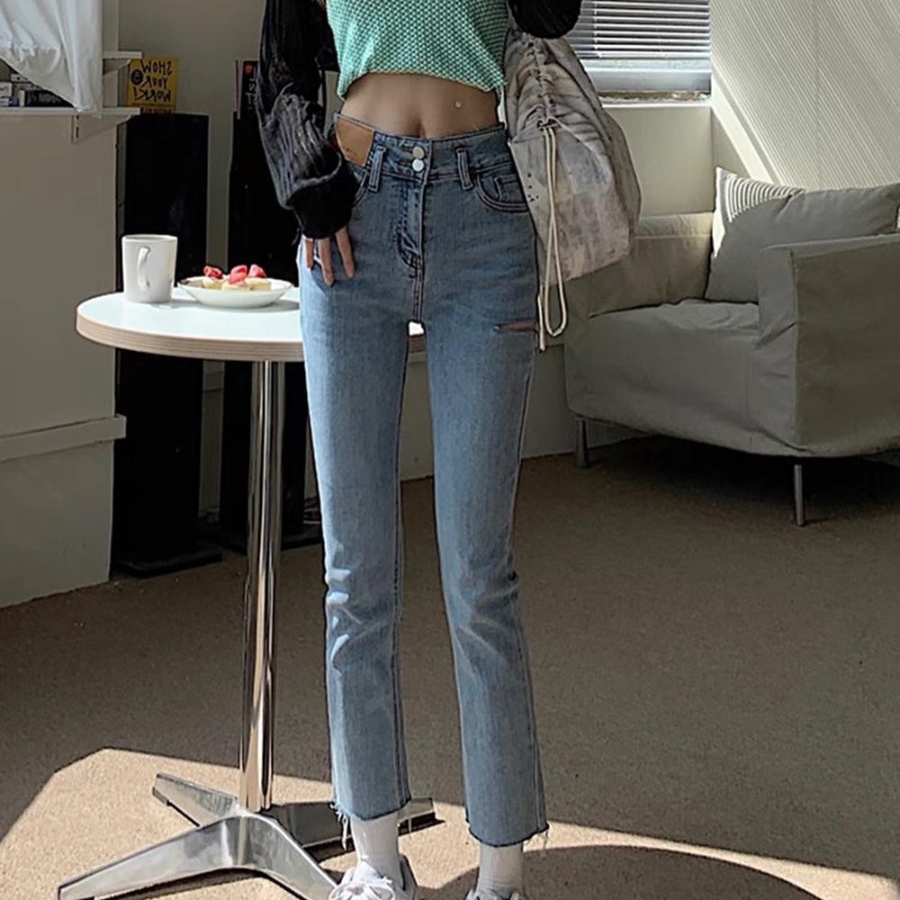 Denim high waist mini ripped jeans