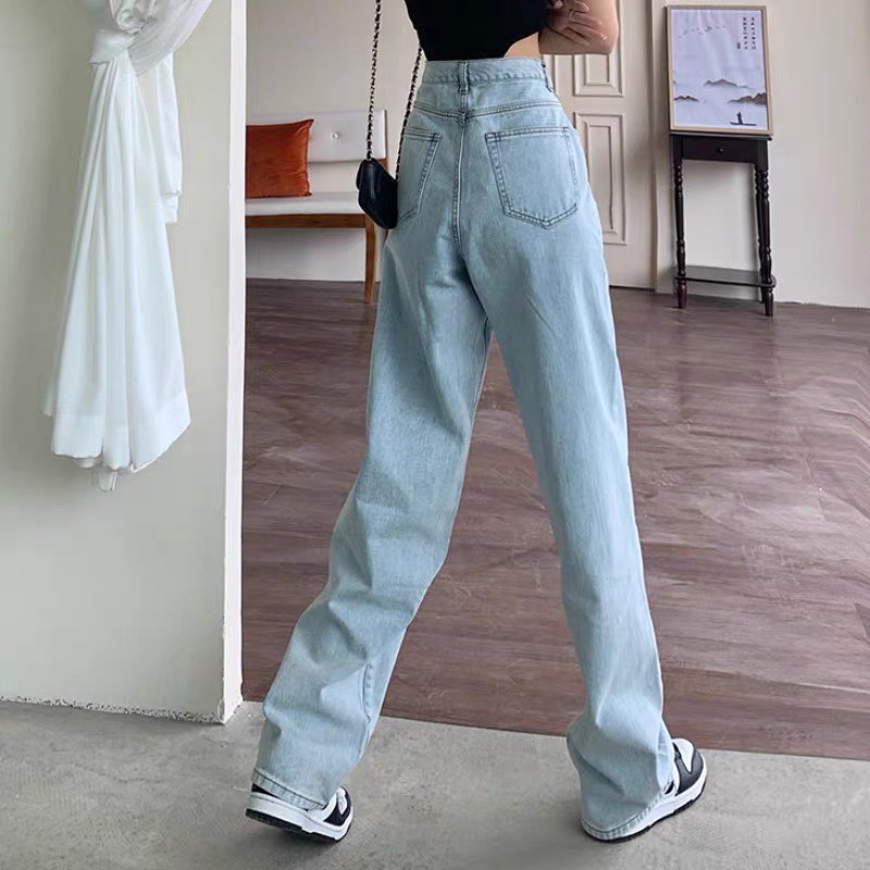 Denim high waist long pants