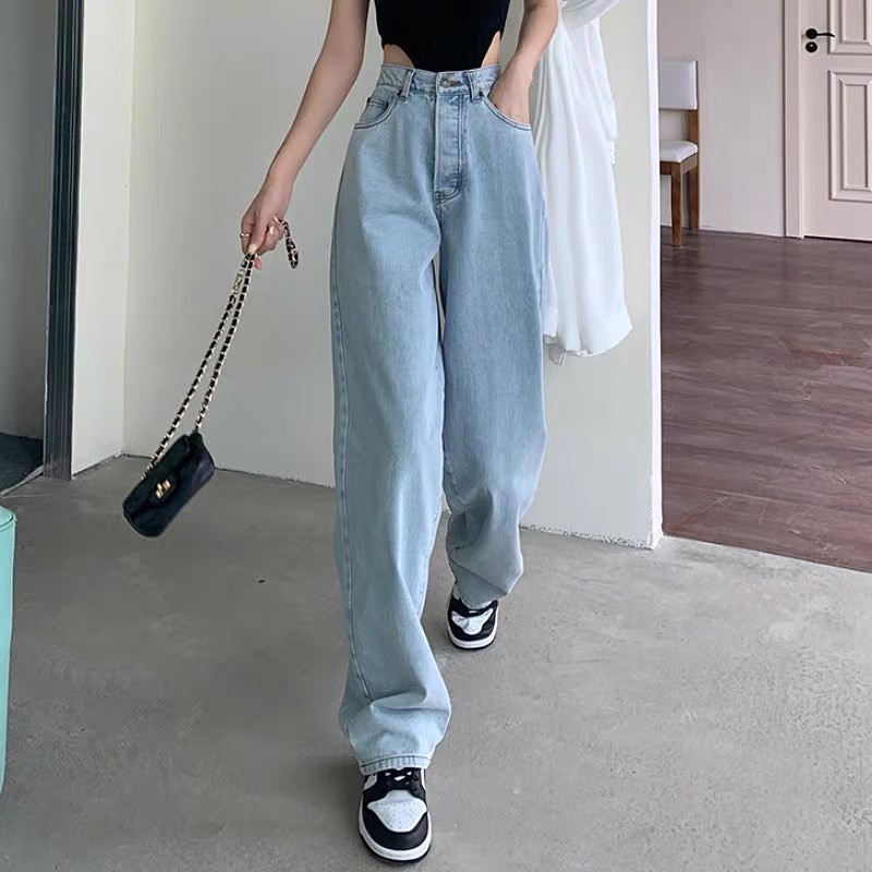 Denim high waist long pants