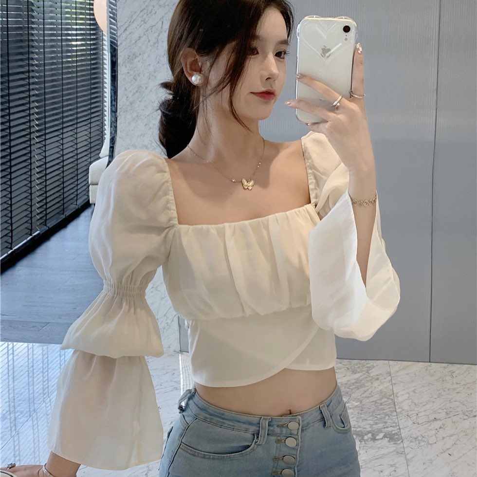 Puffy sleeve women blouse