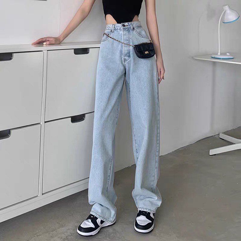 Denim high waist long pants