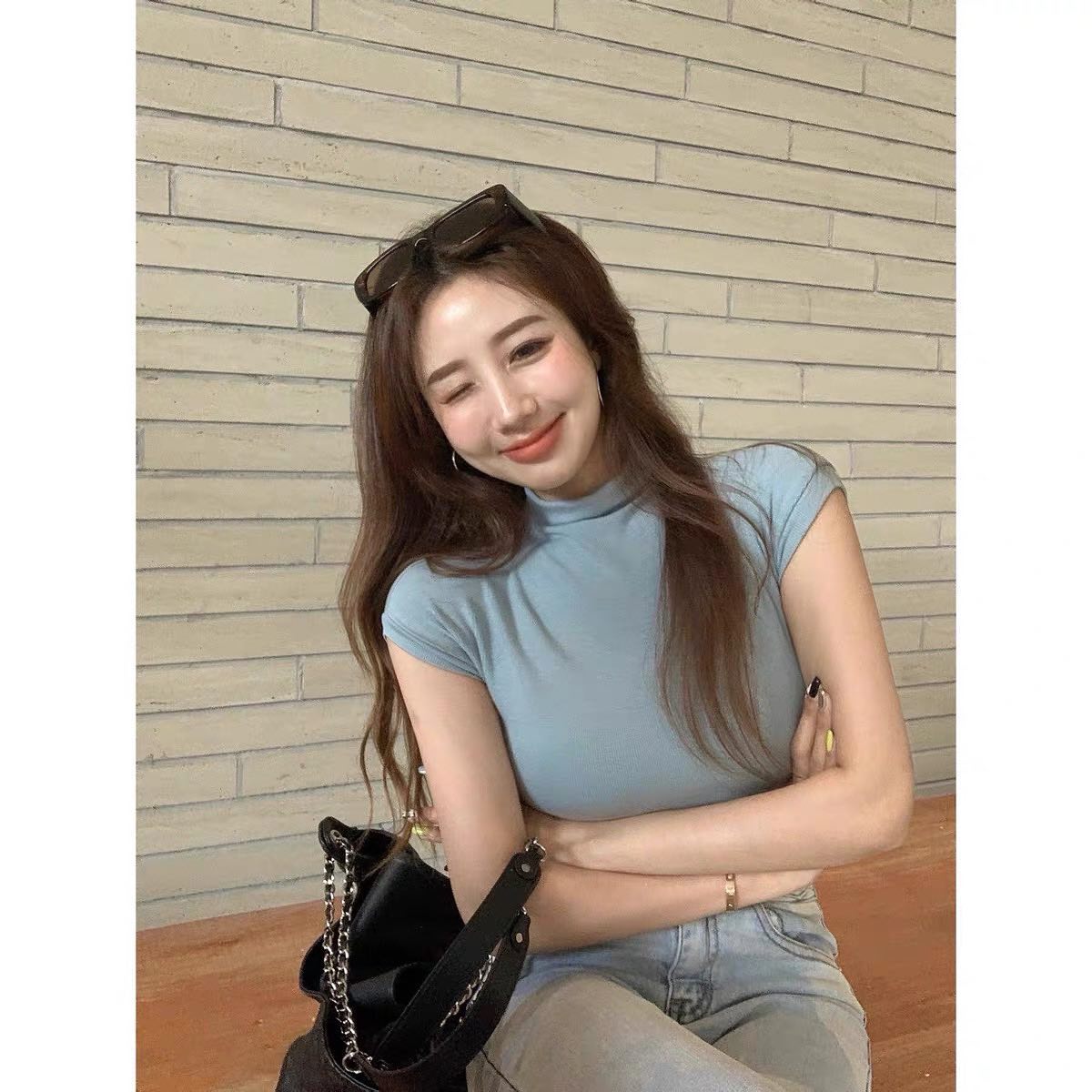 Turtle neck short sleeve blouse