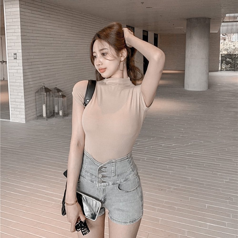 Turtle neck short sleeve blouse