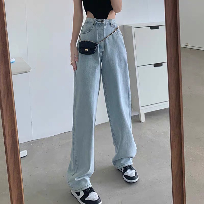 Denim high waist long pants