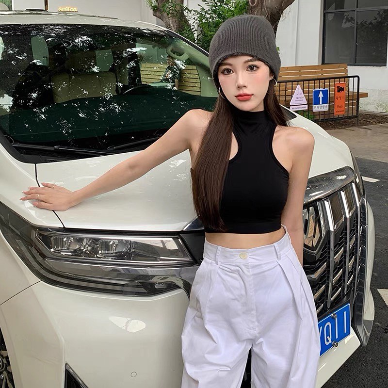 Turtle neck sleeveless crop top