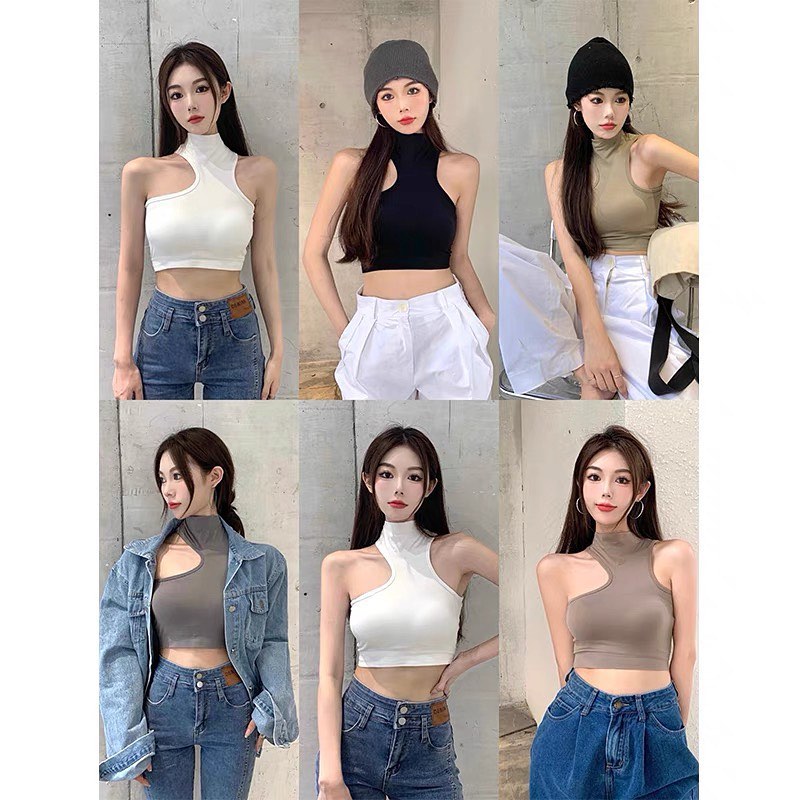 Turtle neck sleeveless crop top