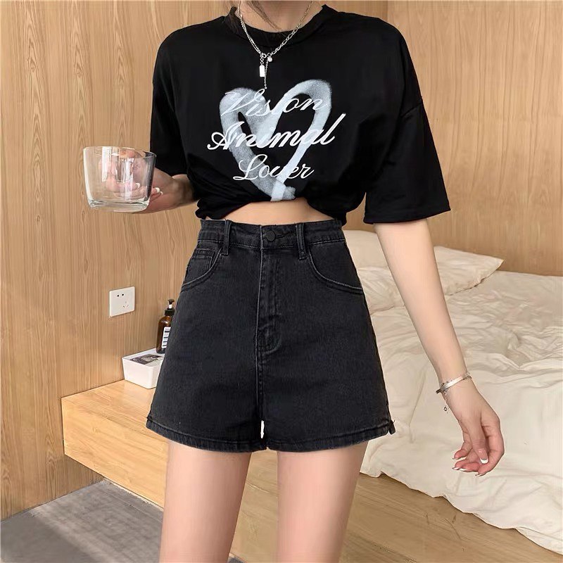 Black high waist denim shorts