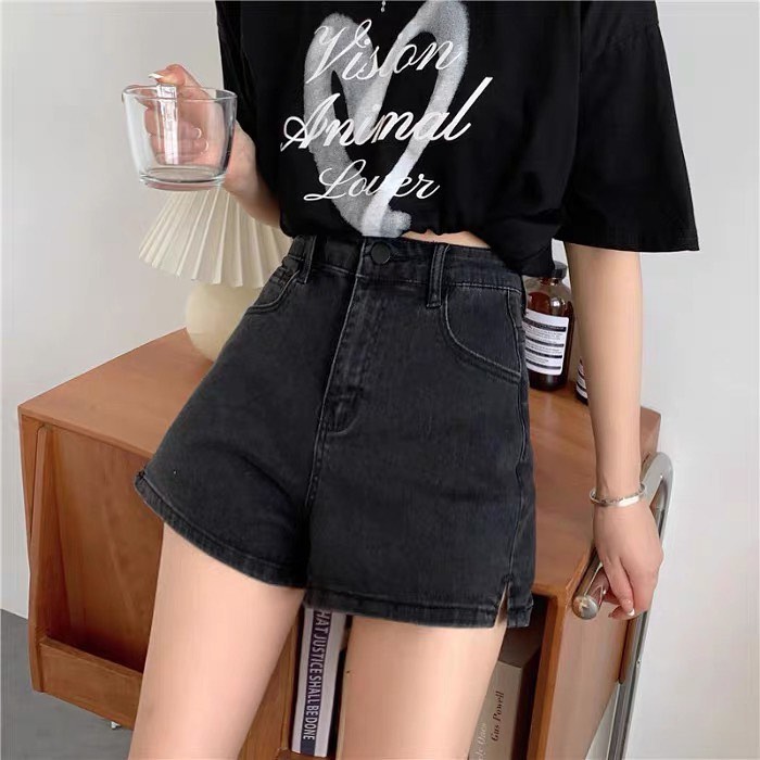 Black high waist denim shorts