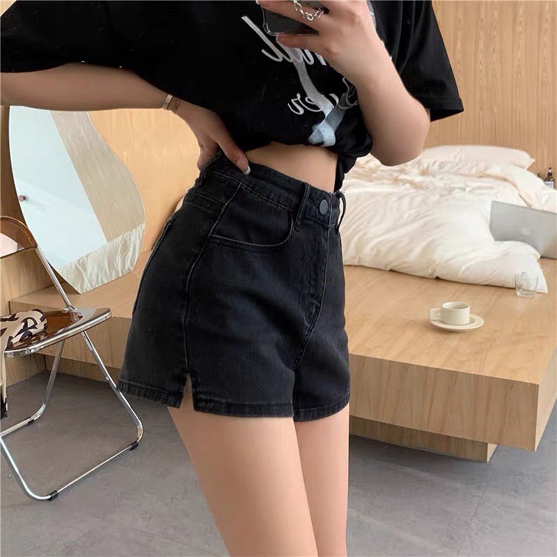 Black high waist denim shorts