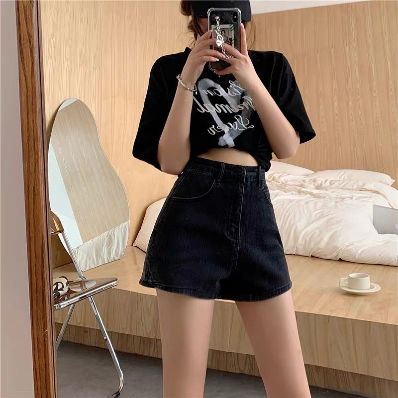 Black high waist denim shorts