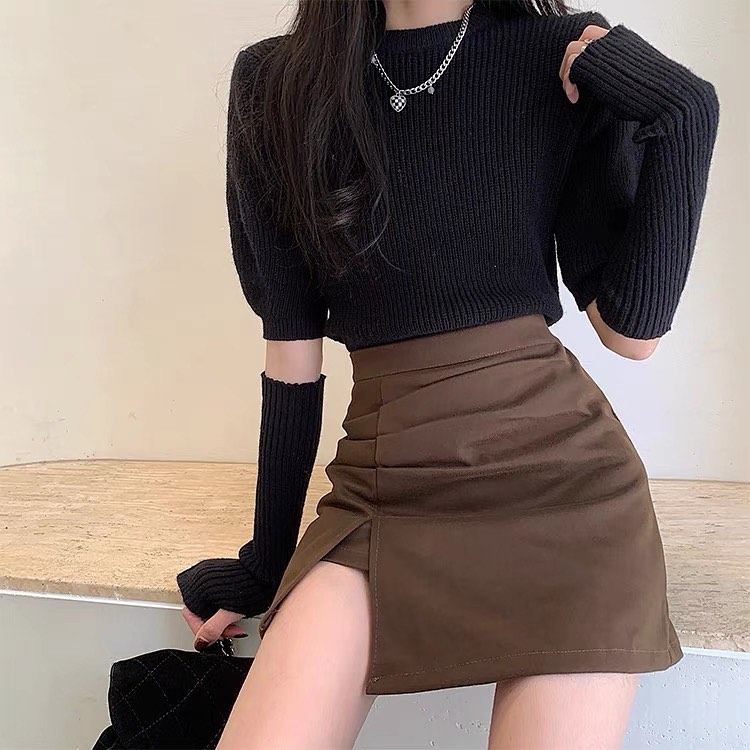 Back zipper high waist skirt