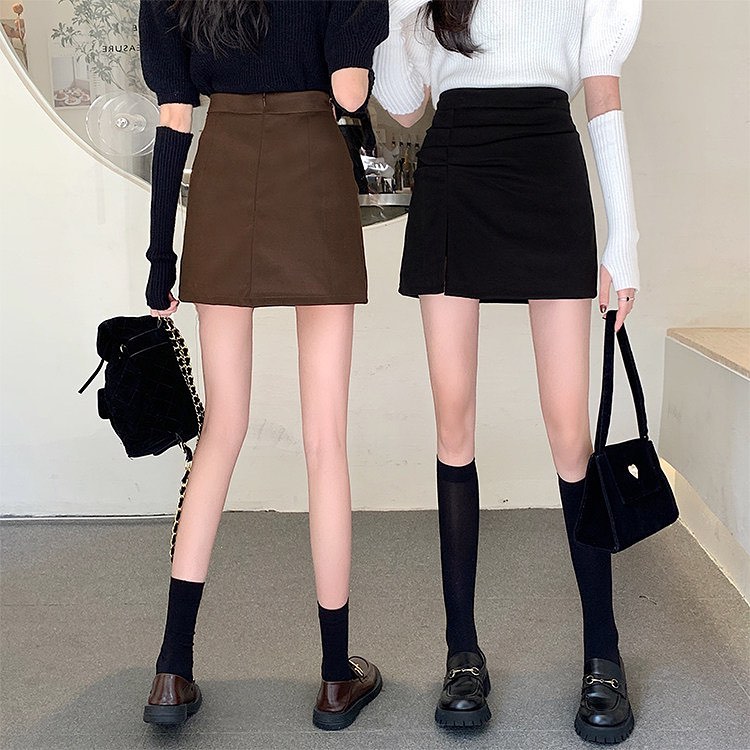 Back zipper high waist skirt