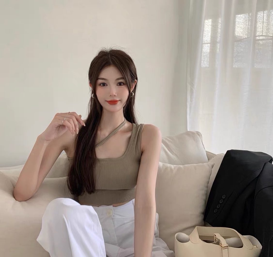 Padded slanted strap top