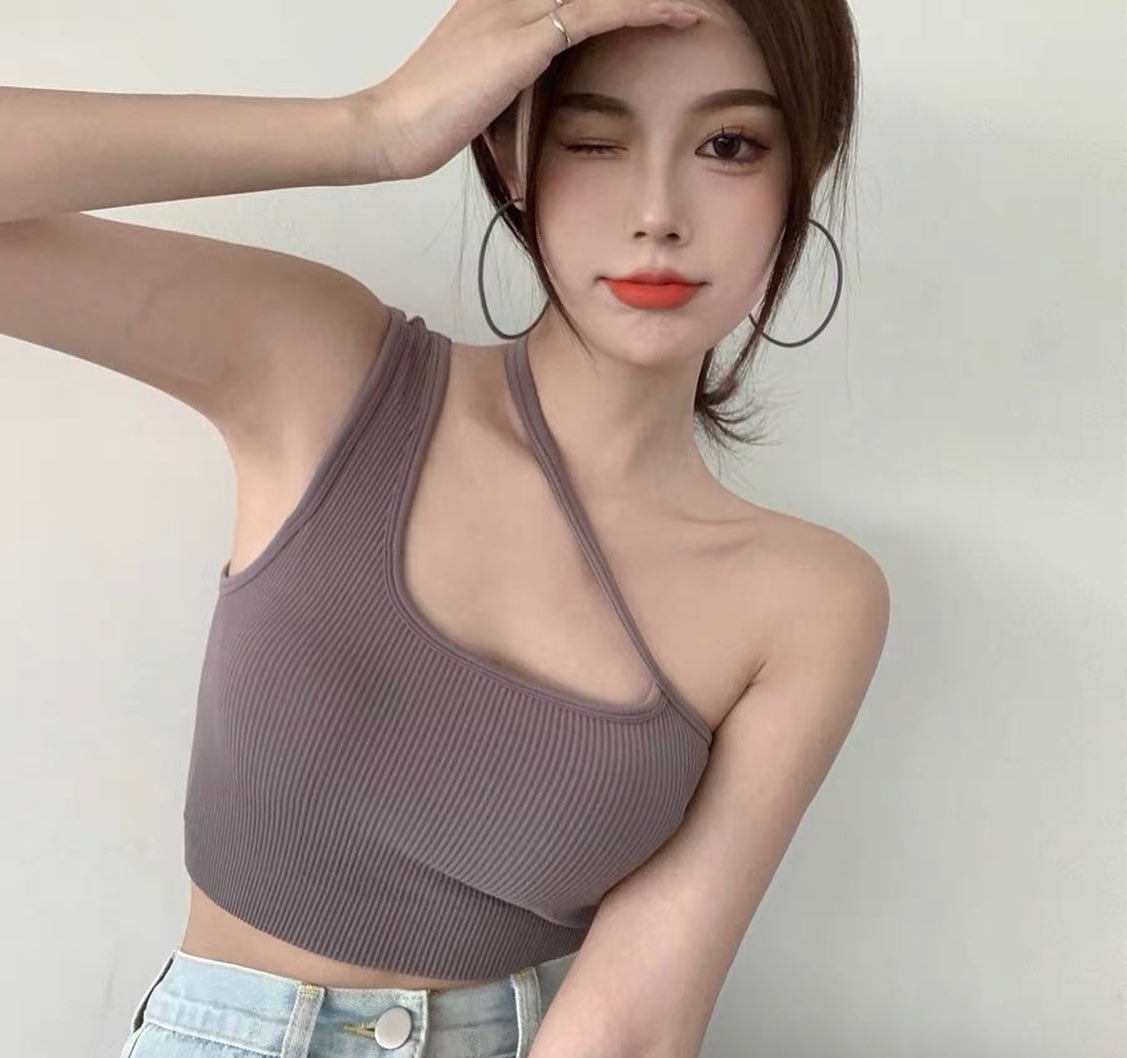 Padded slanted strap top