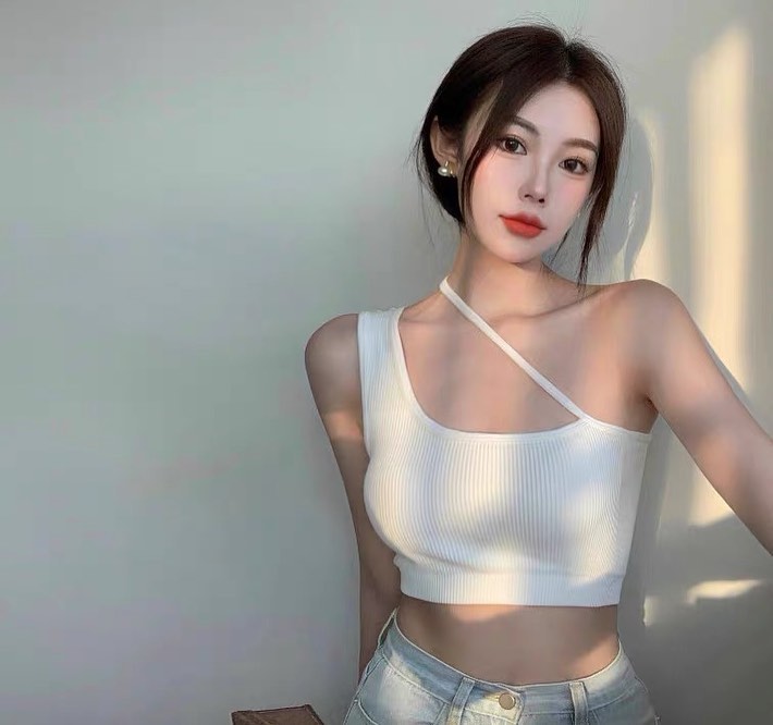 Padded slanted strap top