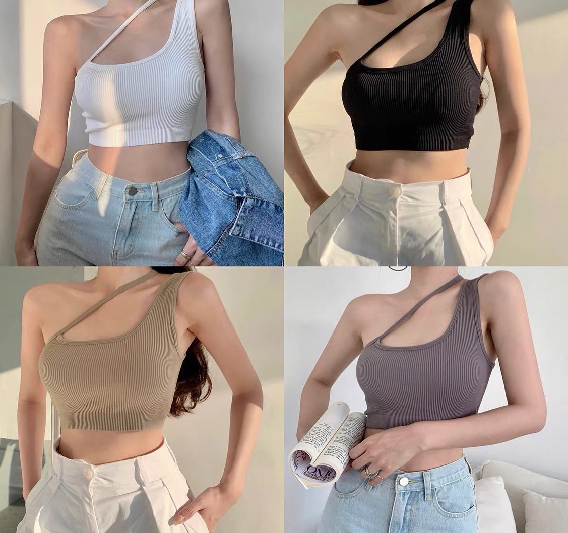 Padded slanted strap top