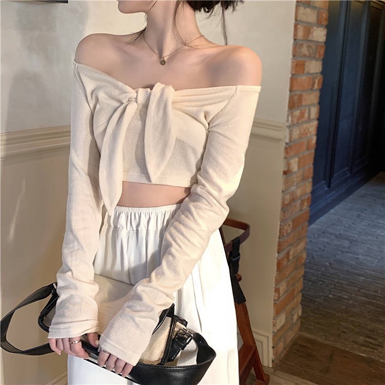 Off shoulder ribbon blouse