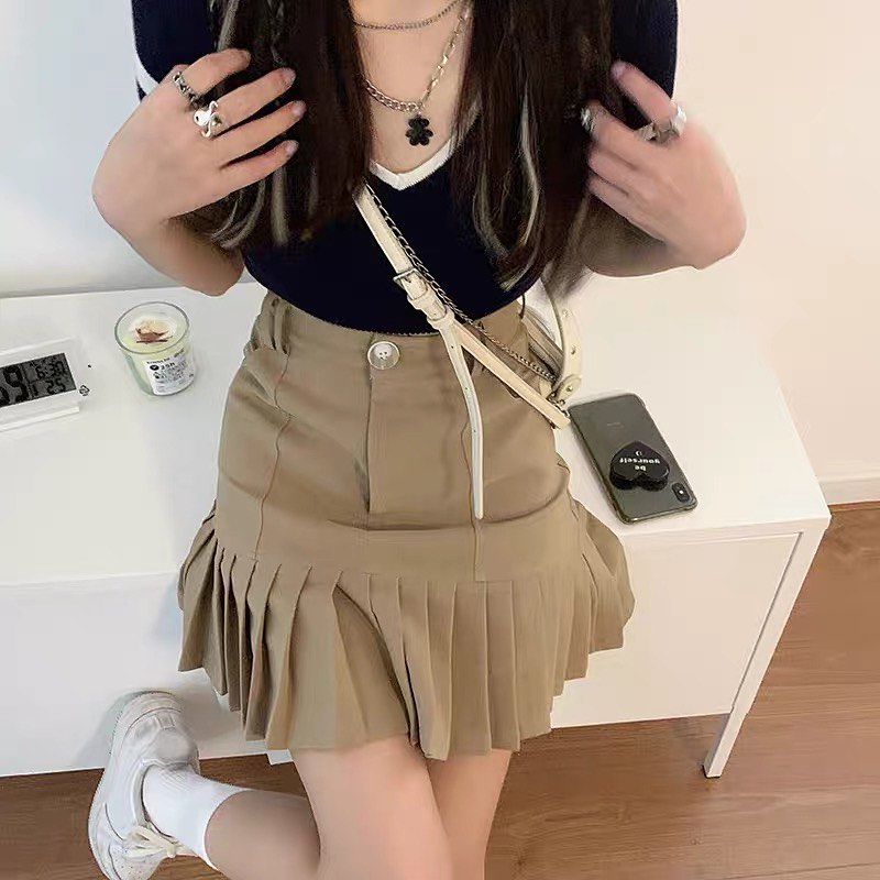 High waist pleated A line tennis skirt