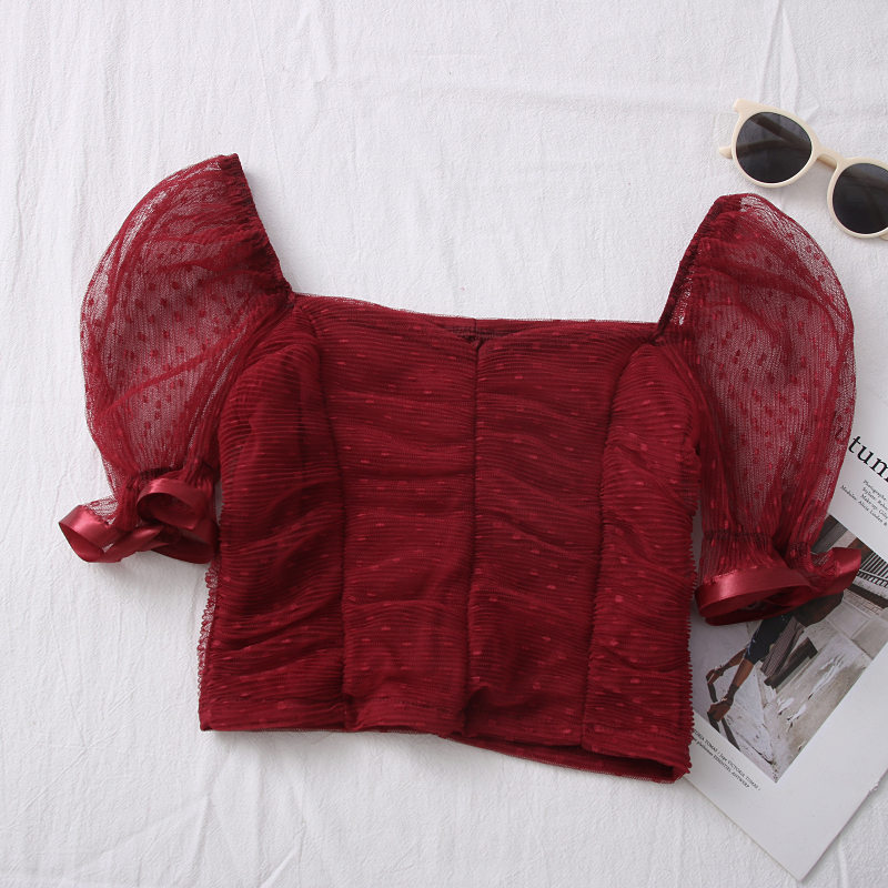 Mesh short sleeve crop blouse (CNY2104)