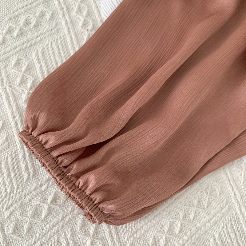 Off shoulder satin long sleeve blouse (CNY2106)