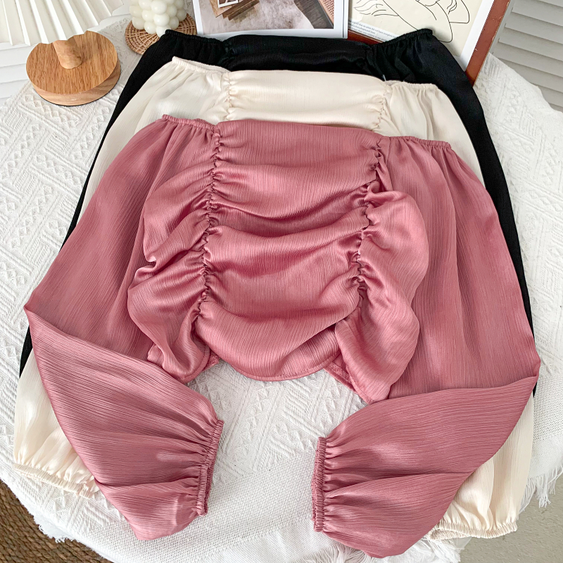 Off shoulder satin long sleeve blouse (CNY2106)