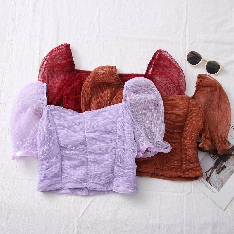 Mesh short sleeve crop blouse (CNY2104)