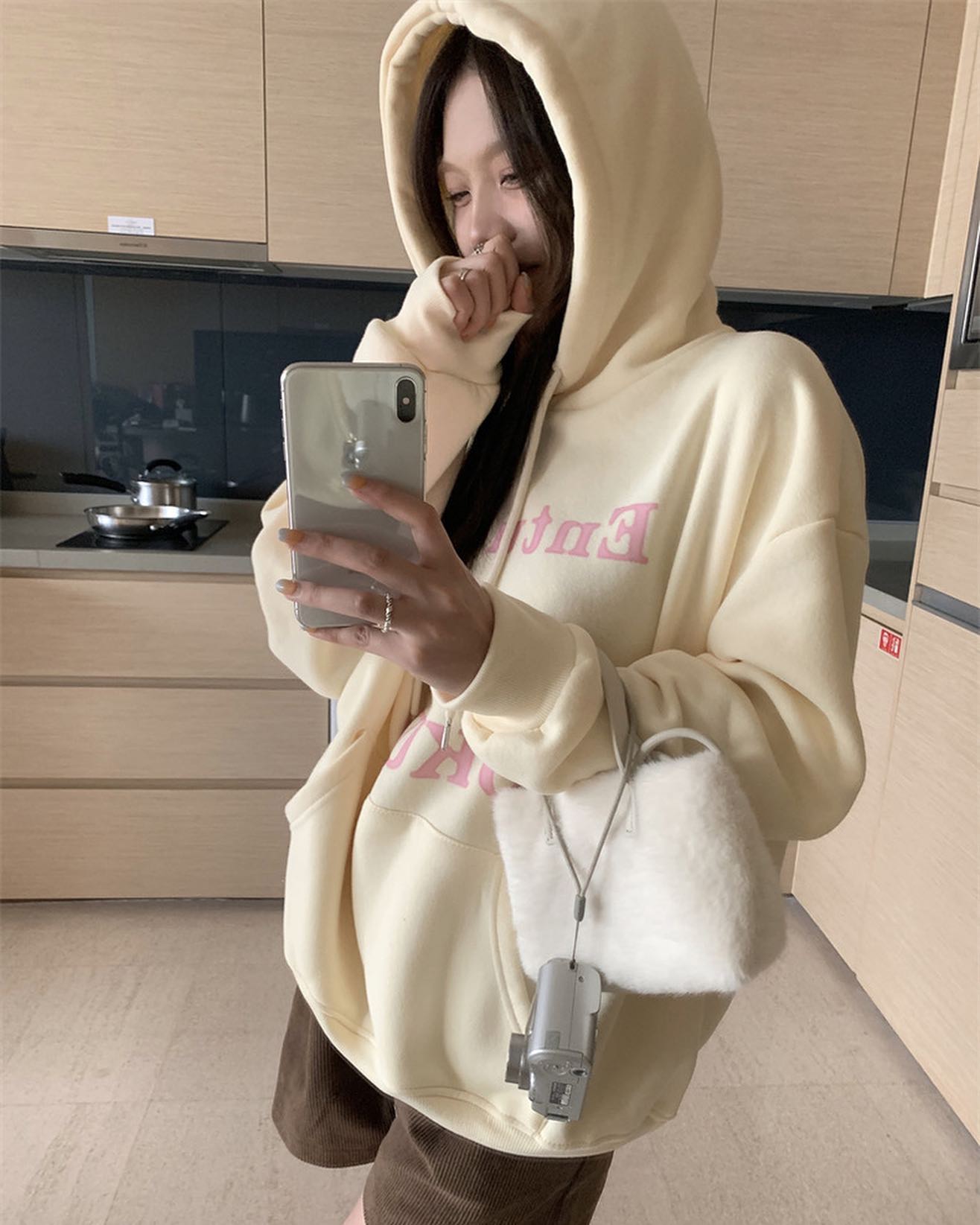 Almond Embroidered Hoodie