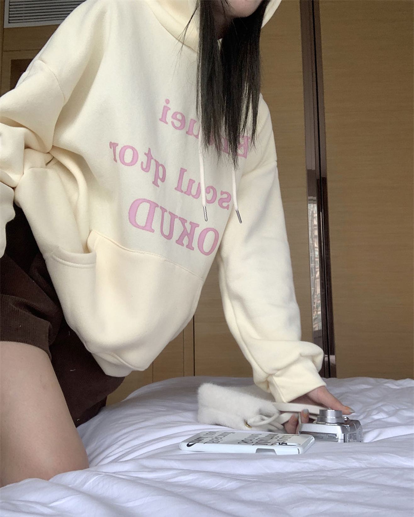 Almond Embroidered Hoodie
