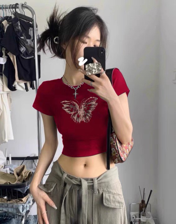 Butterfly Red Crop Top