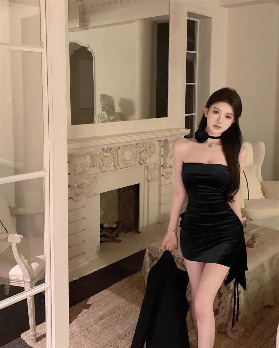 Velvet Tube Drawstring Dress