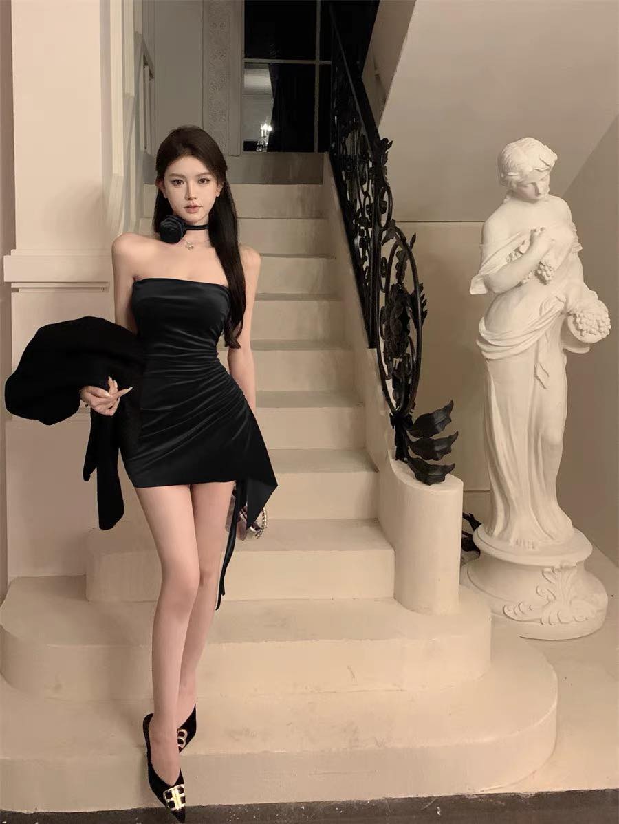 Velvet Tube Drawstring Dress