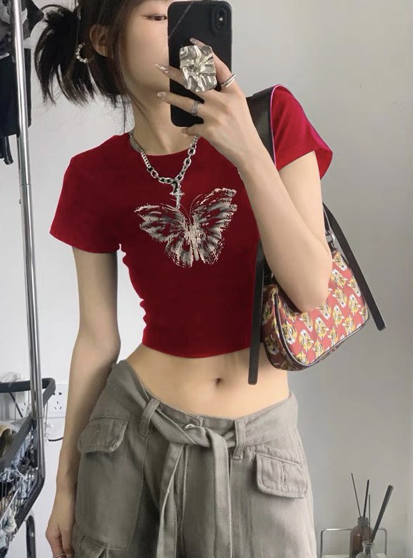 Butterfly Red Crop Top