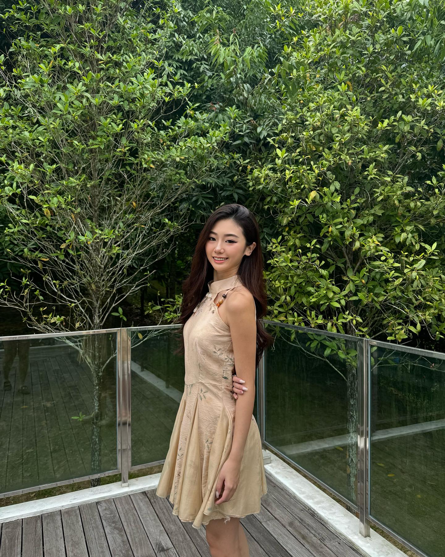 Khaki Floral Halter Cheongsam Dress