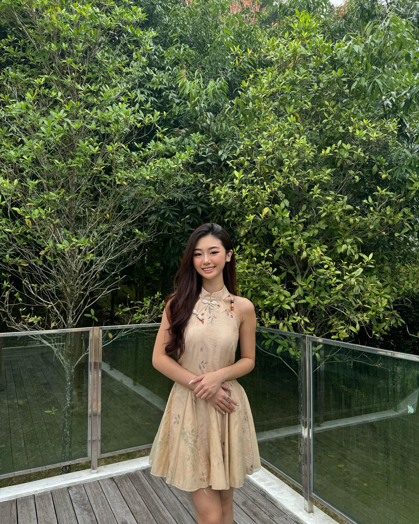 Khaki Floral Halter Cheongsam Dress