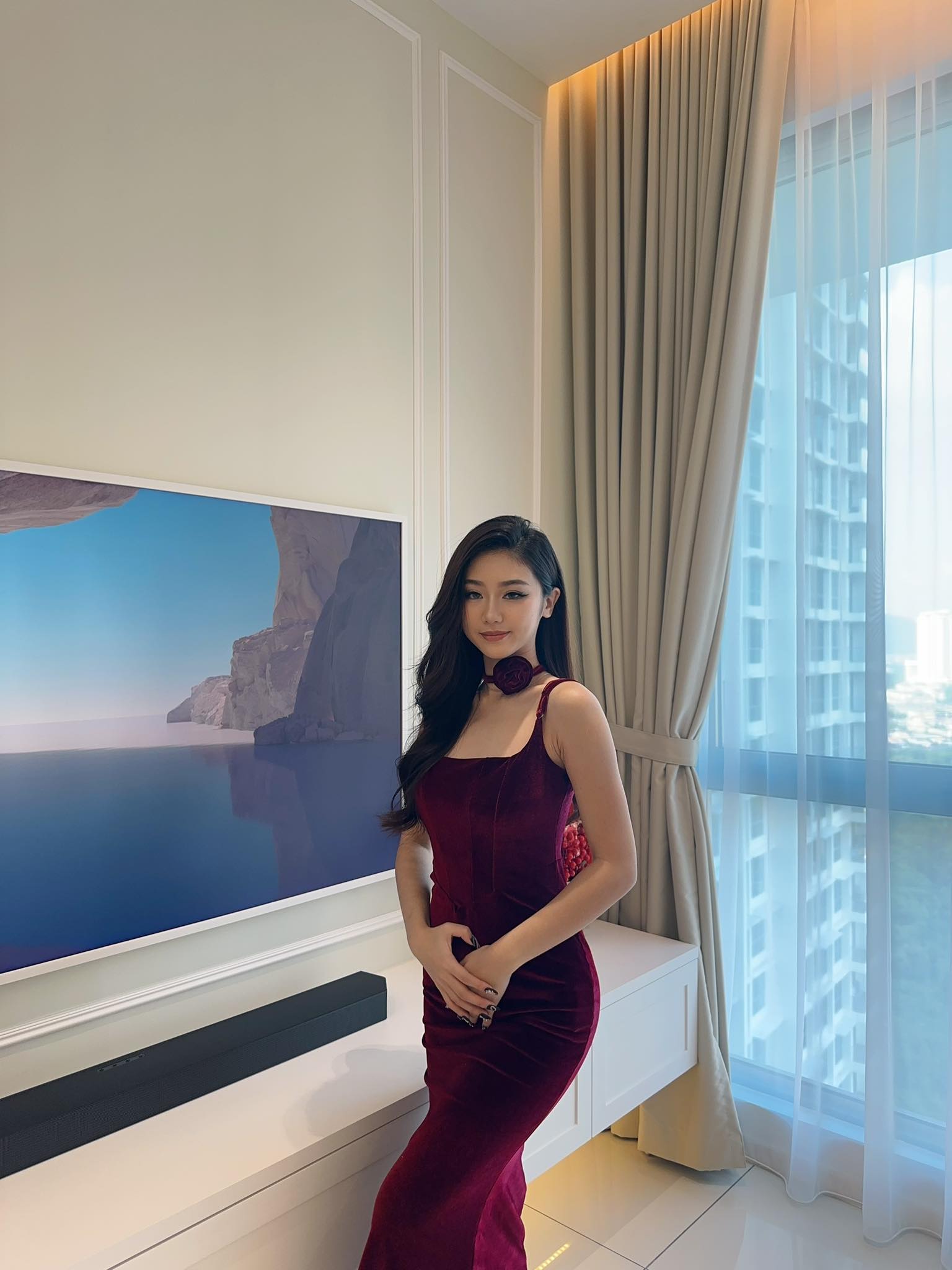 Suede Wine Red Sleeveless Long Dress