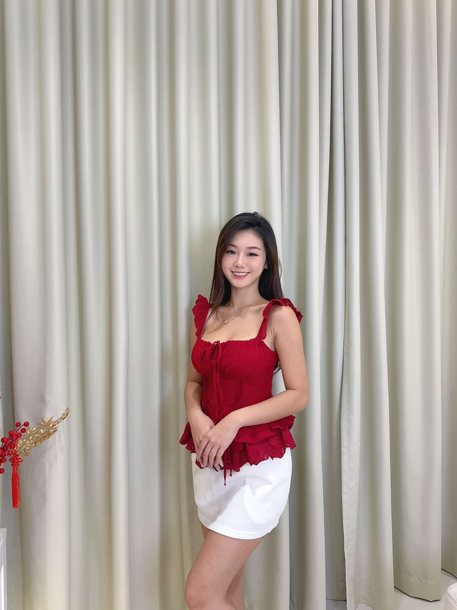 Red Sleeveless Ruffle Blouse